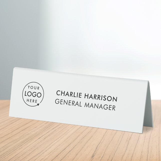 Plaque De Table Logo d'entreprise | Poste de nom professionnel mod (Company branded nameplate table tent desk signs for small business employee & office signage.)