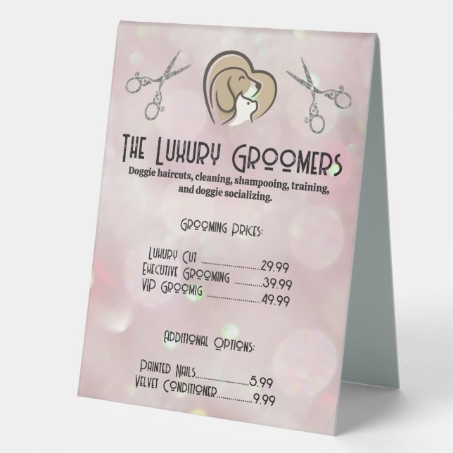 Plaque De Table Logo du coeur de chat de chien | Ciseaux | Bokeh (Recto)