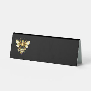 Plaque De Table Logo Faux Gold Foil Bee Polygonal sur Noir