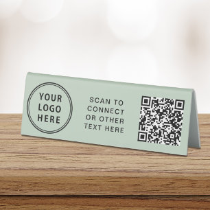 Plaque De Table Logo moderne QR Code Sage Green
