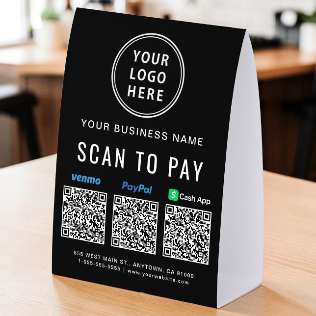 Plaque De Table Logo Venmo PayPal CashApp Code QR Scan Pour Payer (Logo Venmo PayPal CashApp QR Code Scan To Pay Paper Table Tent)