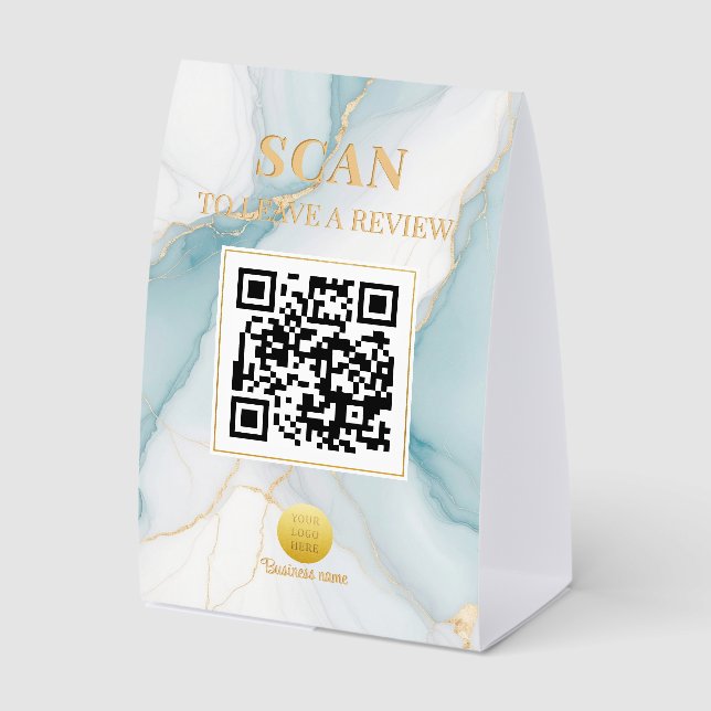 Plaque De Table Luxe Feminine Marble Soft Powder Blue Gold QR Code (Recto)