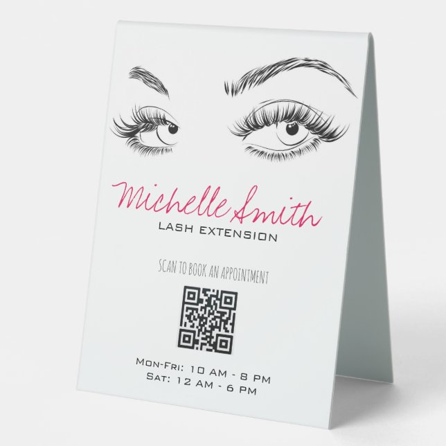 Plaque De Table Maquillage Artiste Lashes Brows Black White QR Cod (Recto)