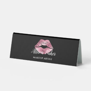 Plaque De Table Maquilleuse Logo Rose Kiss Nom