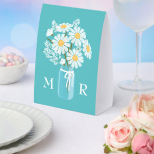 Plaque De Table Marguerites de mariage Pot Mason Monogramme Initia