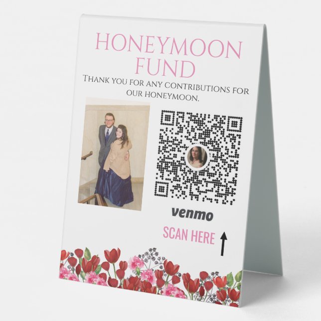 Plaque De Table Mariage Couple Honeymoon Fund Venmo QR Code (Verso)