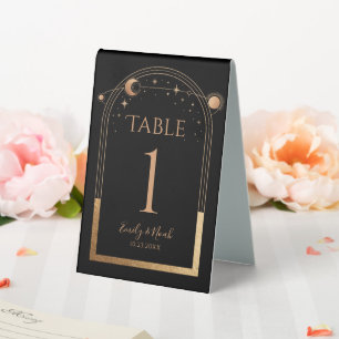 Plaque De Table Mariage d'astronomie mystique Black Gold Sun Moon