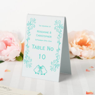 Plaque De Table Mariage de design de défilement de cloches turquoi