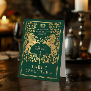 Plaque De Table Mariage du lion médiéval royal vert