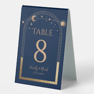 Plaque De Table Mariage Élégant Bleu Céleste Soleil Lune Étoiles O
