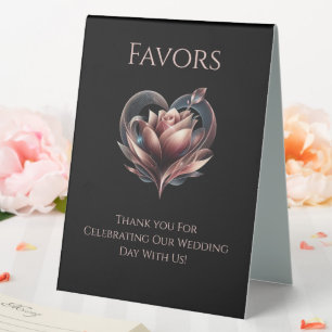 Plaque De Table Mariage Favor Sign-Modern Blush Rose avec un coeur