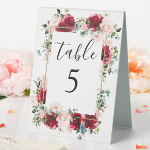 Plaque De Table Mariage floral Bourgogne et rose pâle