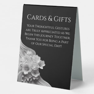Plaque De Table Mariage Floral Moderne Noir et Blanc