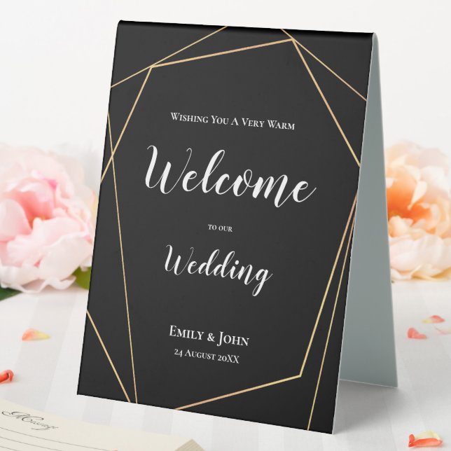 Plaque De Table Mariage géométrique or Bienvenue Texte blanc sur n (In SItu (Mariage))