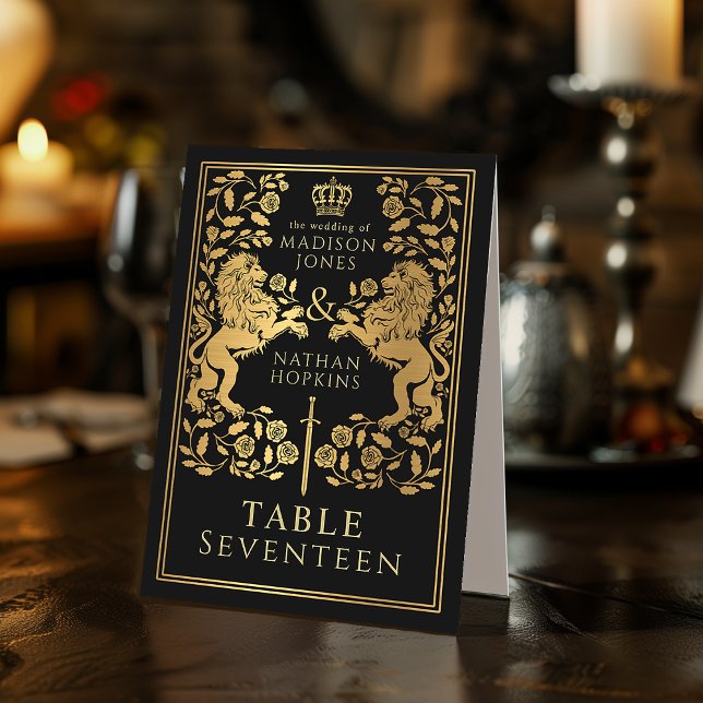 Plaque De Table Mariage Lion royal médiéval noir (Créateur téléchargé)