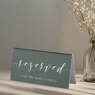 Plaque De Table Mariage moderne Dark Sage Réservé