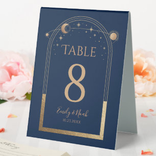 Plaque De Table Mariage mystique Blue Gold Sun Moon Stars