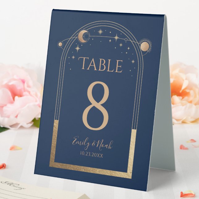 Plaque De Table Mariage mystique Blue Gold Sun Moon Stars (In SItu (Mariage))