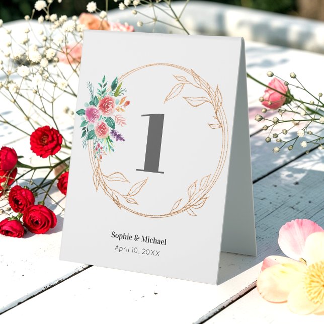 Plaque De Table Mariage Rose Gold Blanc Rose Fleurie (Créateur téléchargé)