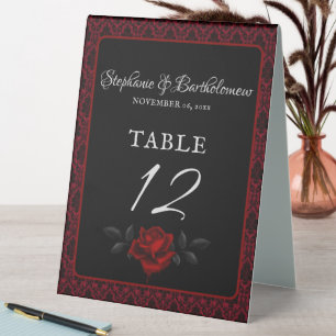 Plaque De Table Mariage Rose Rouge Damassée Gothique