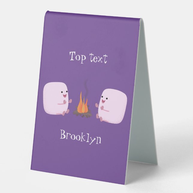 Plaque De Table Marshmallows mignons roses par dessin animé sur le (Recto)