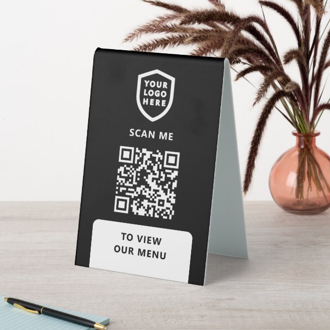 Plaque De Table Menu Code QR | Logo Blanc Table moderne Tente Sign (En SItu (Tableau))