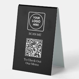 Plaque De Table Menu Code QR Noir | Affichage personnalisé sans co