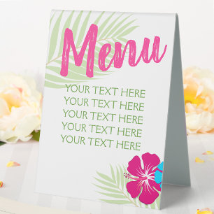 Plaque De Table Menu Tropical Luau Hawaiian Editable Party