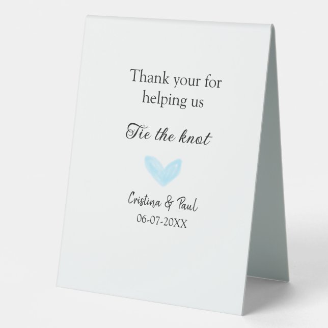 Plaque De Table merci cravate le noeud bleu coeur mariage rustique (Recto)