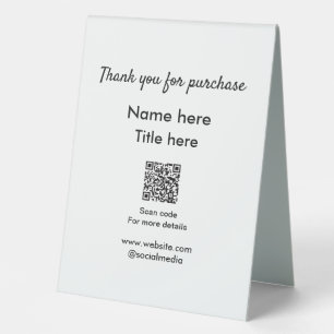 Plaque De Table Merci pour le nom d'achat ici scan QR