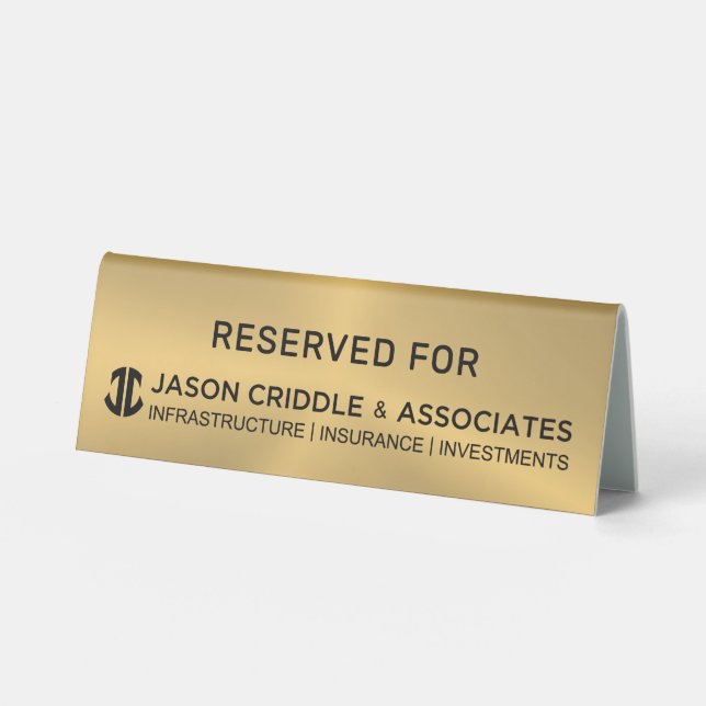 Plaque De Table Metallic Gold Custom Logo Table Tent-Reserved For (Recto)