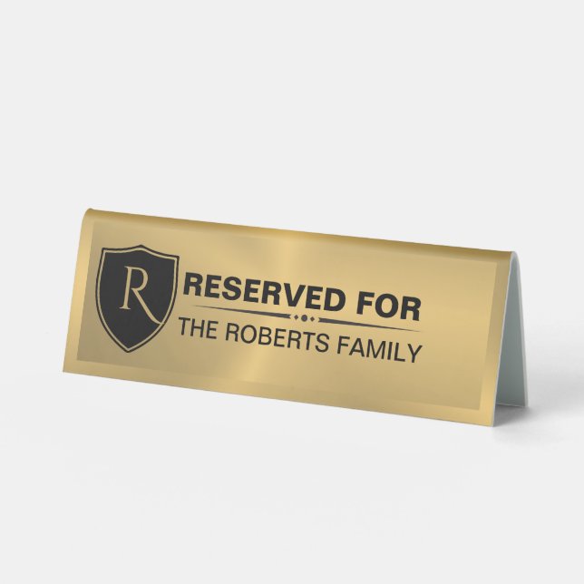 Plaque De Table Metallic Gold Reserved Family Crest (Recto)
