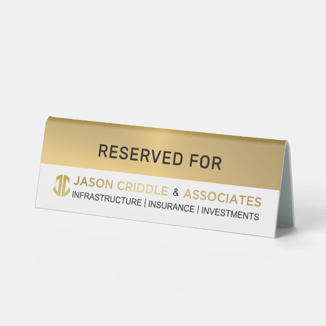 Plaque De Table Metallic Gold White Custom Logo -Reserved For (Recto)