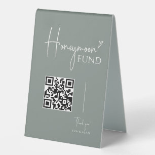 Plaque De Table Minimum Sage Green Mariage Honeymoon Fund QR Code