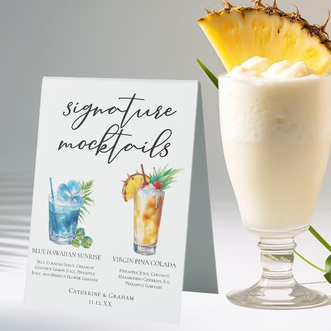 Plaque De Table Mocktails d'été Blue Hawaiian Piña Colada (Créateur téléchargé)