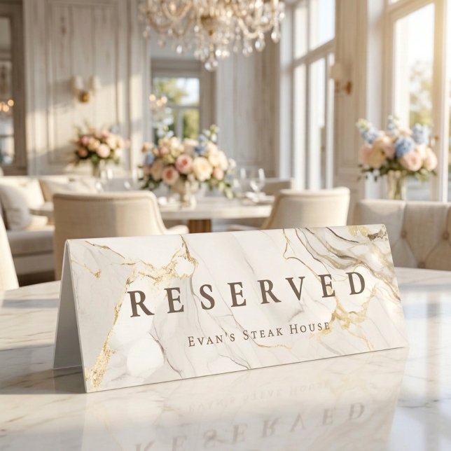 Plaque De Table Modern Elegant Script Agate White Marble Reserved (Modern Elegant Script Agate White Marble Reserved Table Tent)