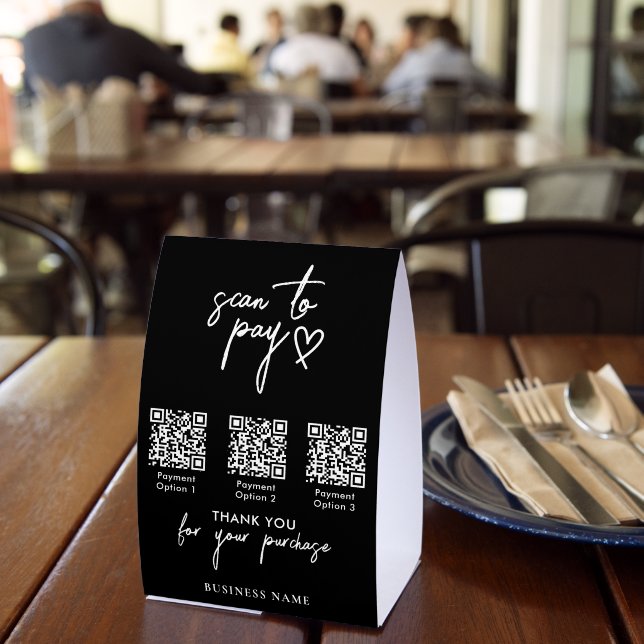 Plaque De Table Modern Scan to Pay QR Code Payment Black (Insitu (restaurant))