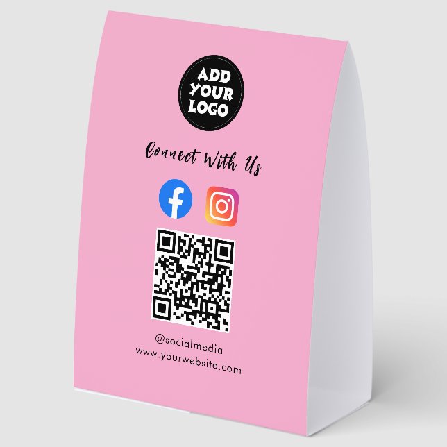 Plaque De Table Modern Social Media QR Code |  Paper Tabletop Sign (Recto)