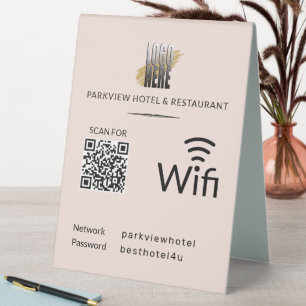 Plaque De Table Moderne Blush Business Wifi Code QR Logo