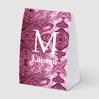 Plaque De Table monogramme de nom girly abstrait métallisé rose