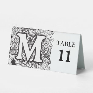 Plaque De Table Monogramme floral noir et blanc M Evénement modifi