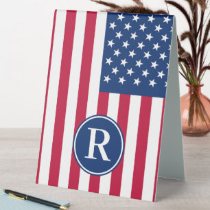 Plaque De Table Monogramme personnalisé américain patriotique roug