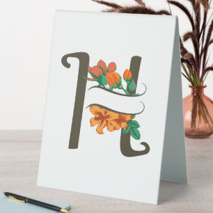 Plaque De Table Monographie florale H lettre majuscule