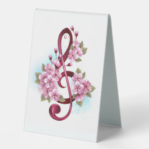 Plaque De Table Musical treble clef notes with sakura flowers