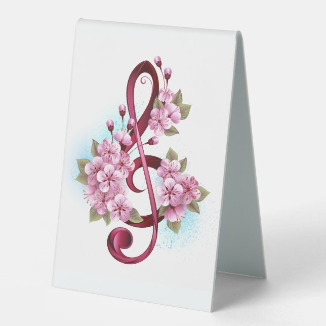 Plaque De Table Musical treble clef notes with sakura flowers (Recto)