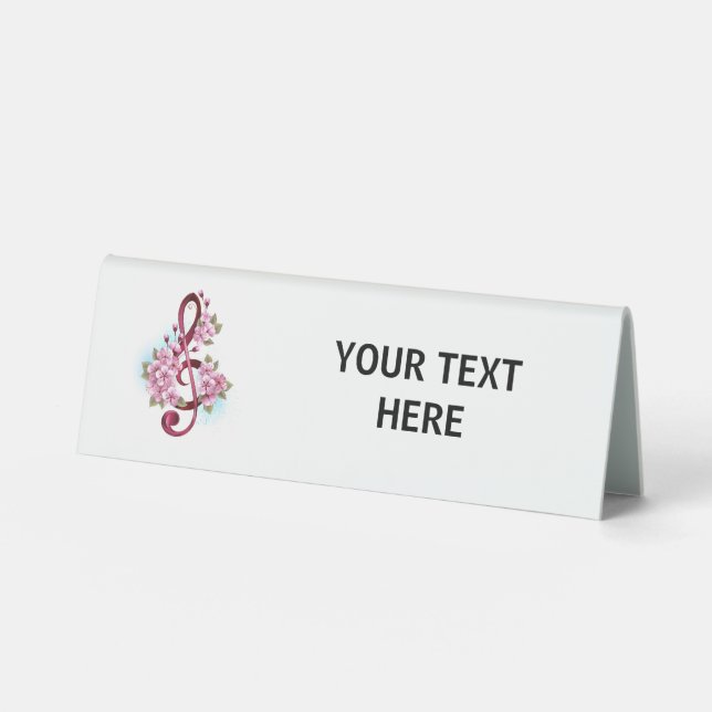 Plaque De Table Musical treble clef notes with sakura flowers (Recto)
