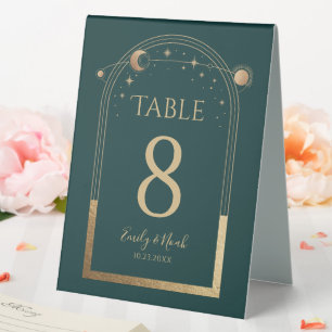 Plaque De Table Mystic Green Gold Sun Moon Stars Mariage