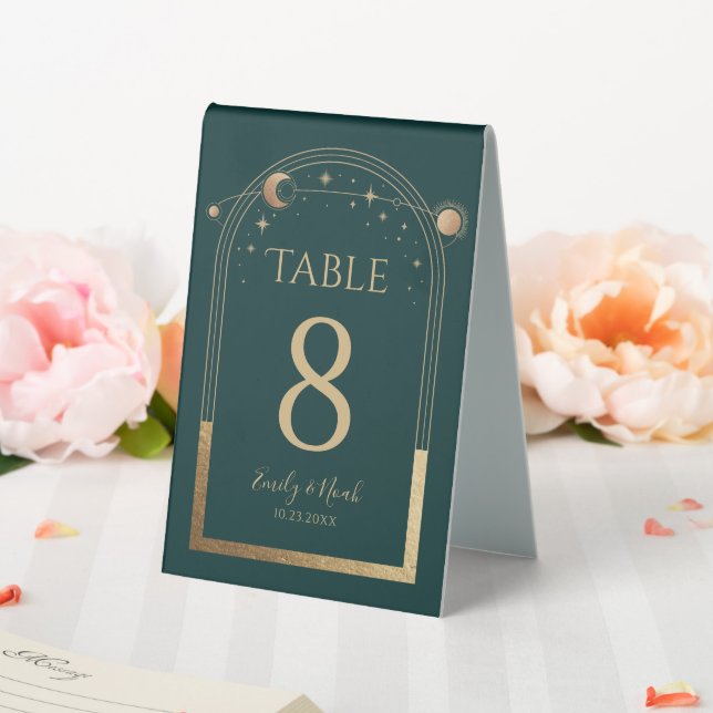 Plaque De Table Mystic Green Gold Sun Moon Stars Mariage (In SItu (Mariage))