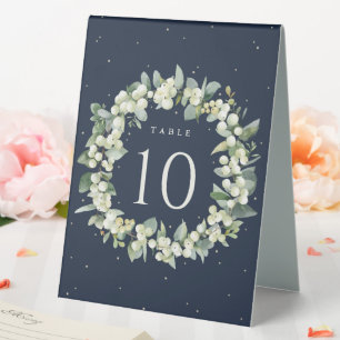 Plaque De Table Navy Snowberry+Eucalyptus Mariage Numéro de table