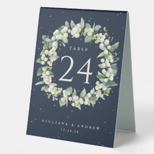 Plaque De Table Navy Snowberry+Eucalyptus Mariage Numéro de table
